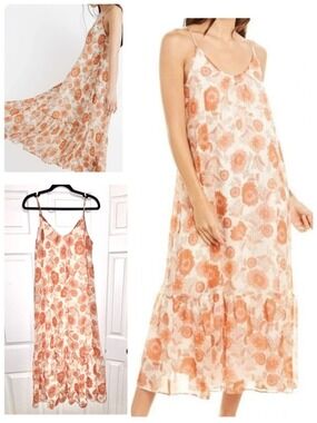 Madewell Scoop-Back Cami Midi Dress Floral Metallic Gathered Blooms Size Small